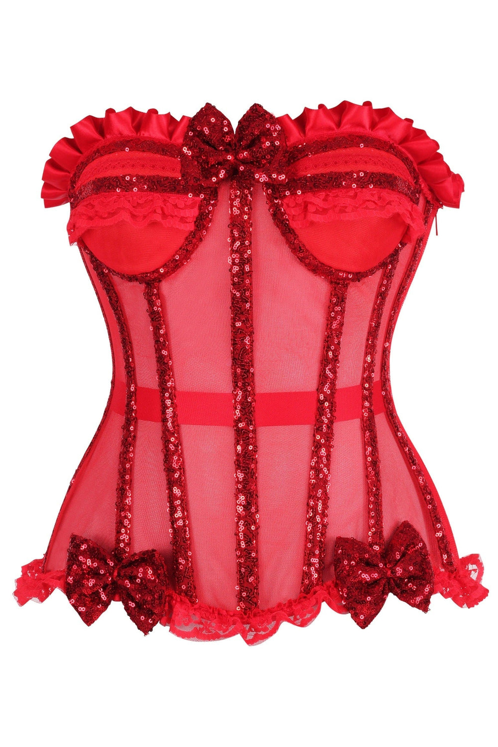 Daisy Corsets Top Drawer Steel Boned Red Sequin Underwire Bustier Corset - Daisy Corsets