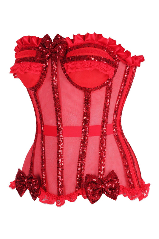 Daisy Corsets Top Drawer Steel Boned Red Sequin Underwire Bustier Corset - Daisy Corsets
