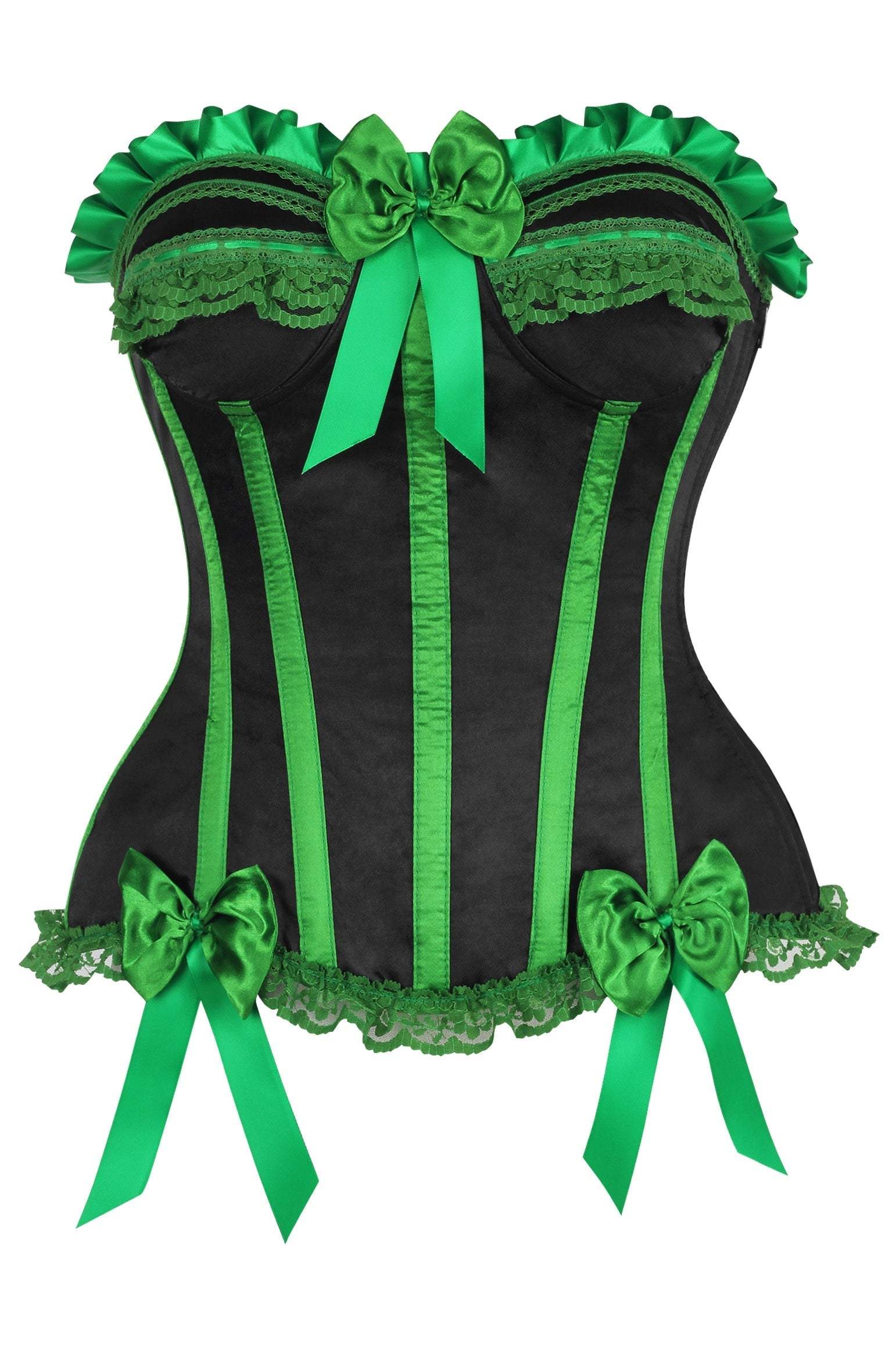 Daisy Corsets Top Drawer Black/Green Satin Steel Boned Burlesque Corset - Daisy Corsets - Flyclothing LLC