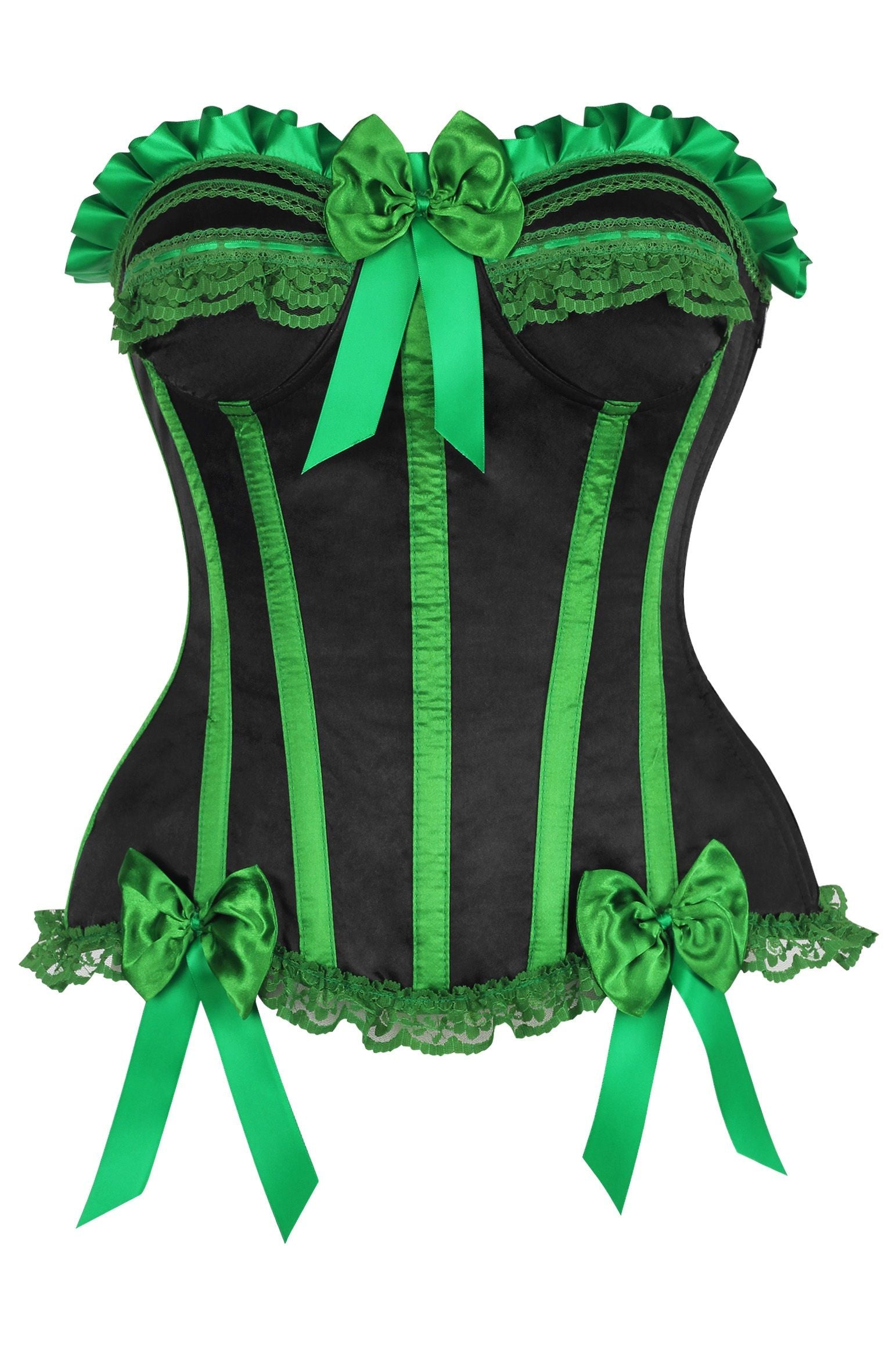 Daisy Corsets Top Drawer 2 PC Green/Black Striped Burlesque Steel Boned Corset & Bloomer Set - Daisy Corsets