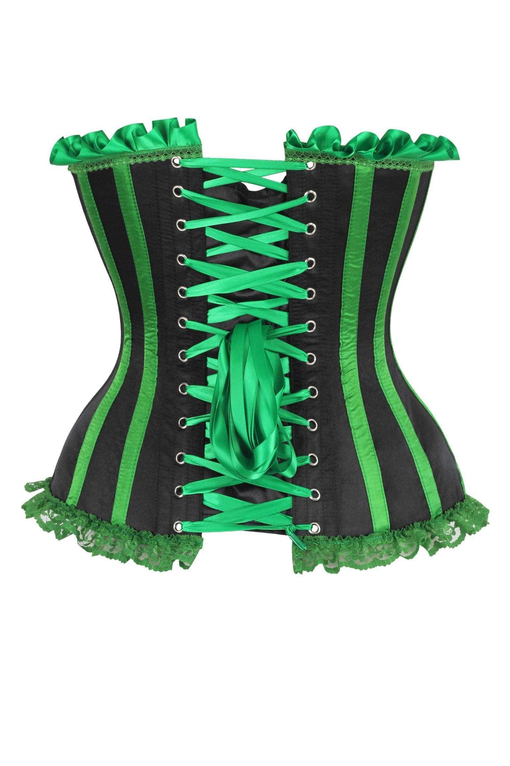 Daisy Corsets Top Drawer Black/Green Satin Steel Boned Burlesque Corset - Daisy Corsets - Flyclothing LLC