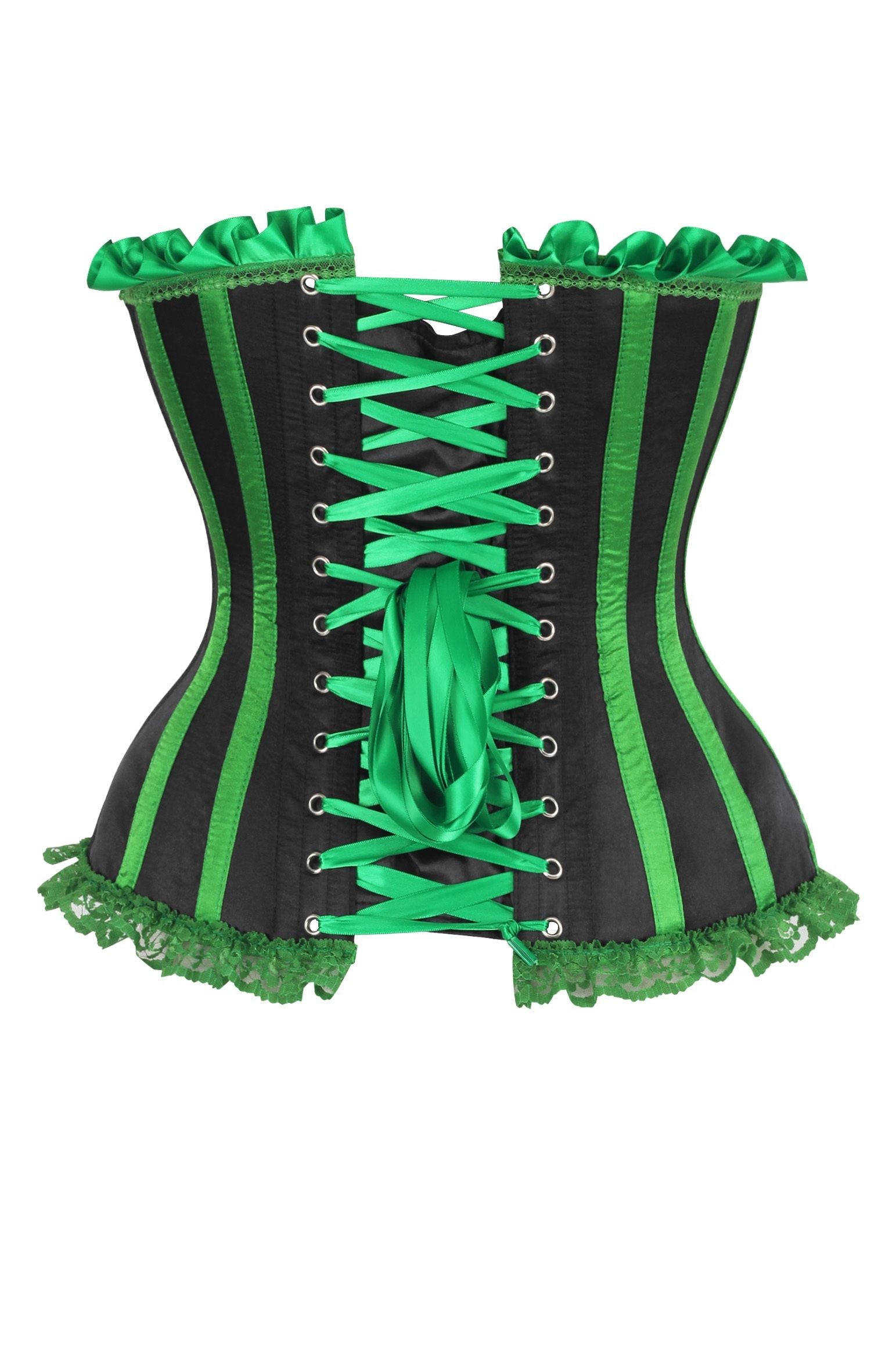 Daisy Corsets Top Drawer 2 PC Green/Black Burlesque Steel Boned Corset & Bloomer Set - Daisy Corsets
