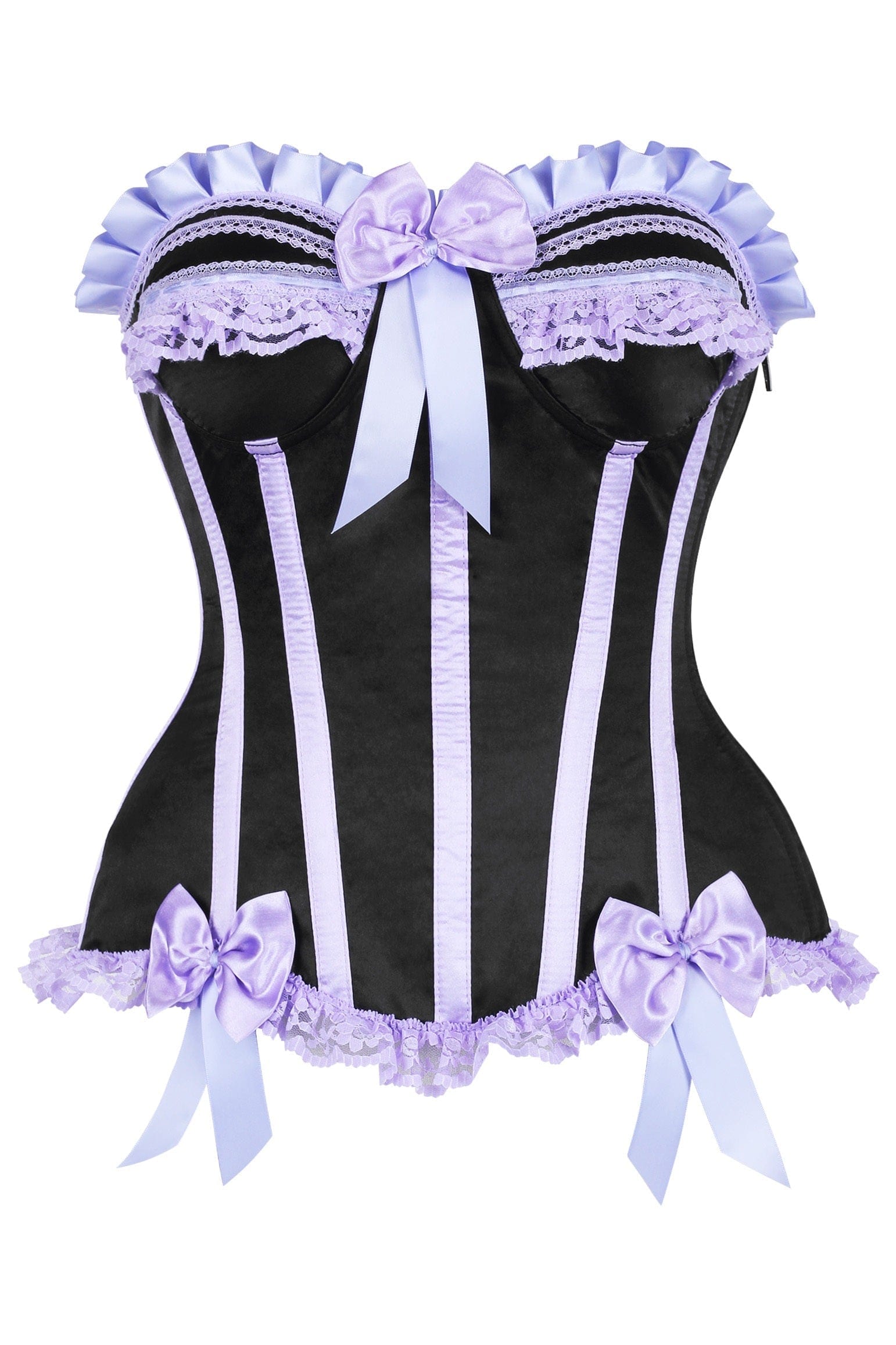 Daisy Corsets Top Drawer Black/Lavender Satin Steel Boned Burlesque Corset - Daisy Corsets