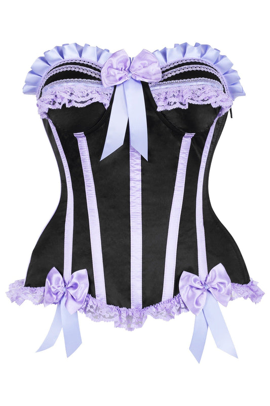 Daisy Corsets Top Drawer Black/Lavender Satin Steel Boned Burlesque Corset - Daisy Corsets