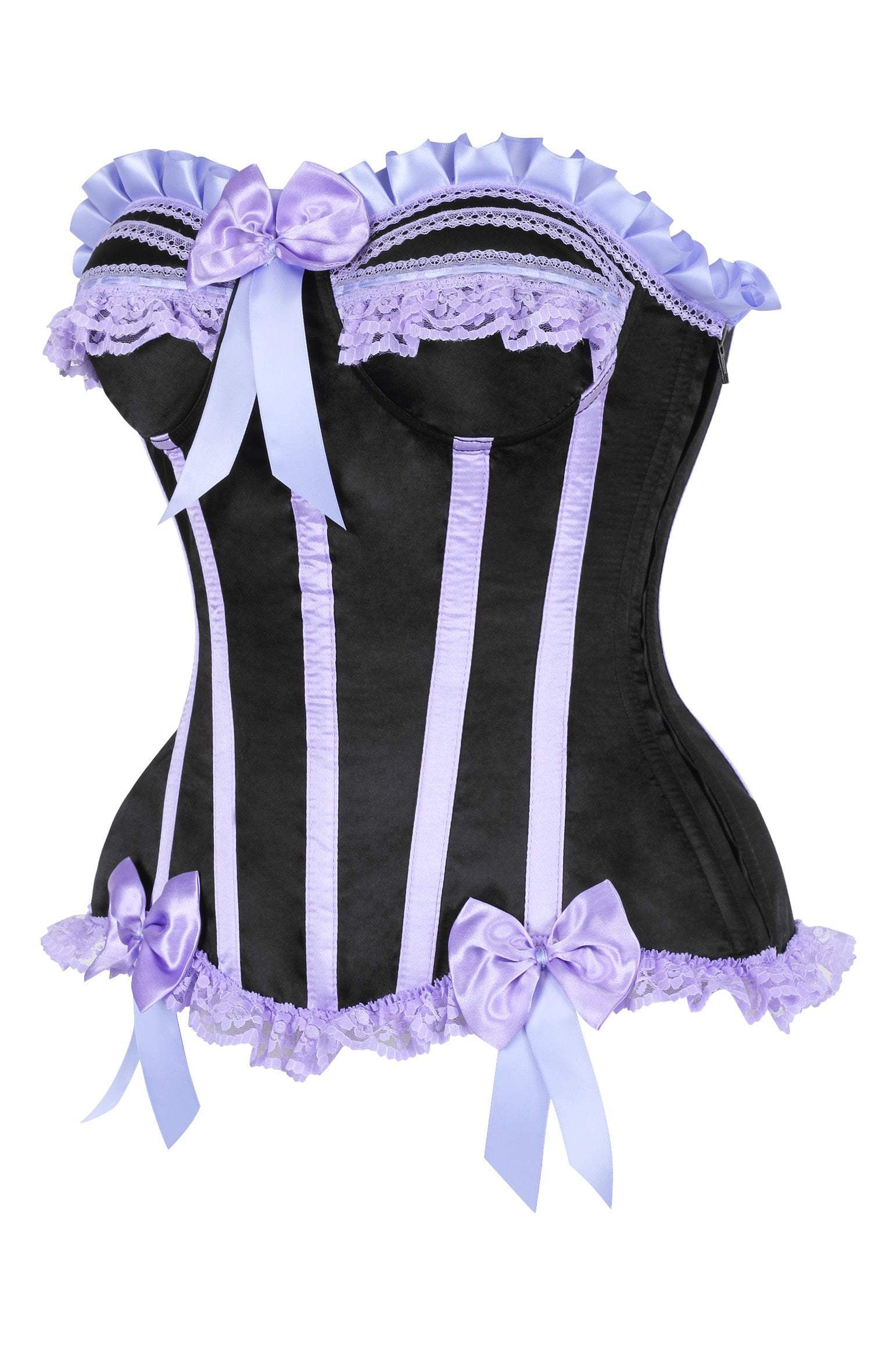 Daisy Corsets Top Drawer Black/Lavender Satin Steel Boned Burlesque Corset - Daisy Corsets - Flyclothing LLC