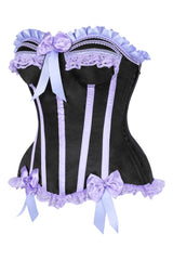 Daisy Corsets Top Drawer 2 PC Purple/Black Striped Burlesque Steel Boned Corset & Bloomer Set - Daisy Corsets