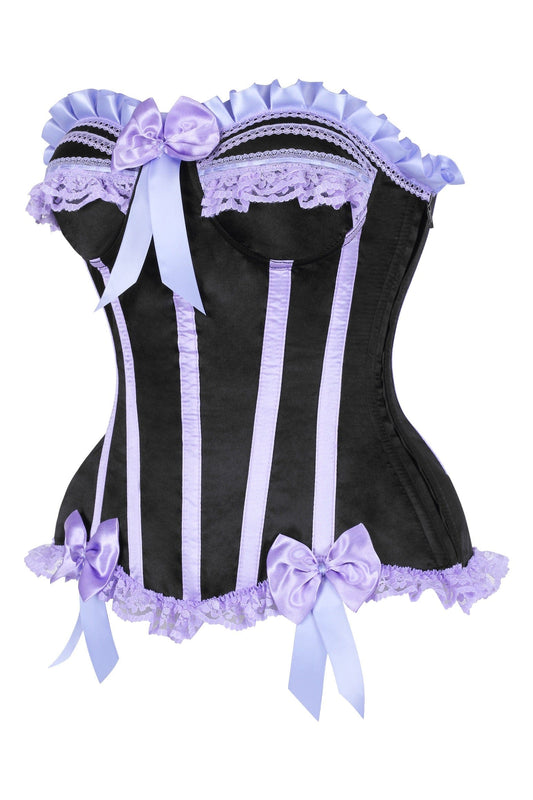 Daisy Corsets Top Drawer Black/Lavender Satin Steel Boned Burlesque Corset - Daisy Corsets