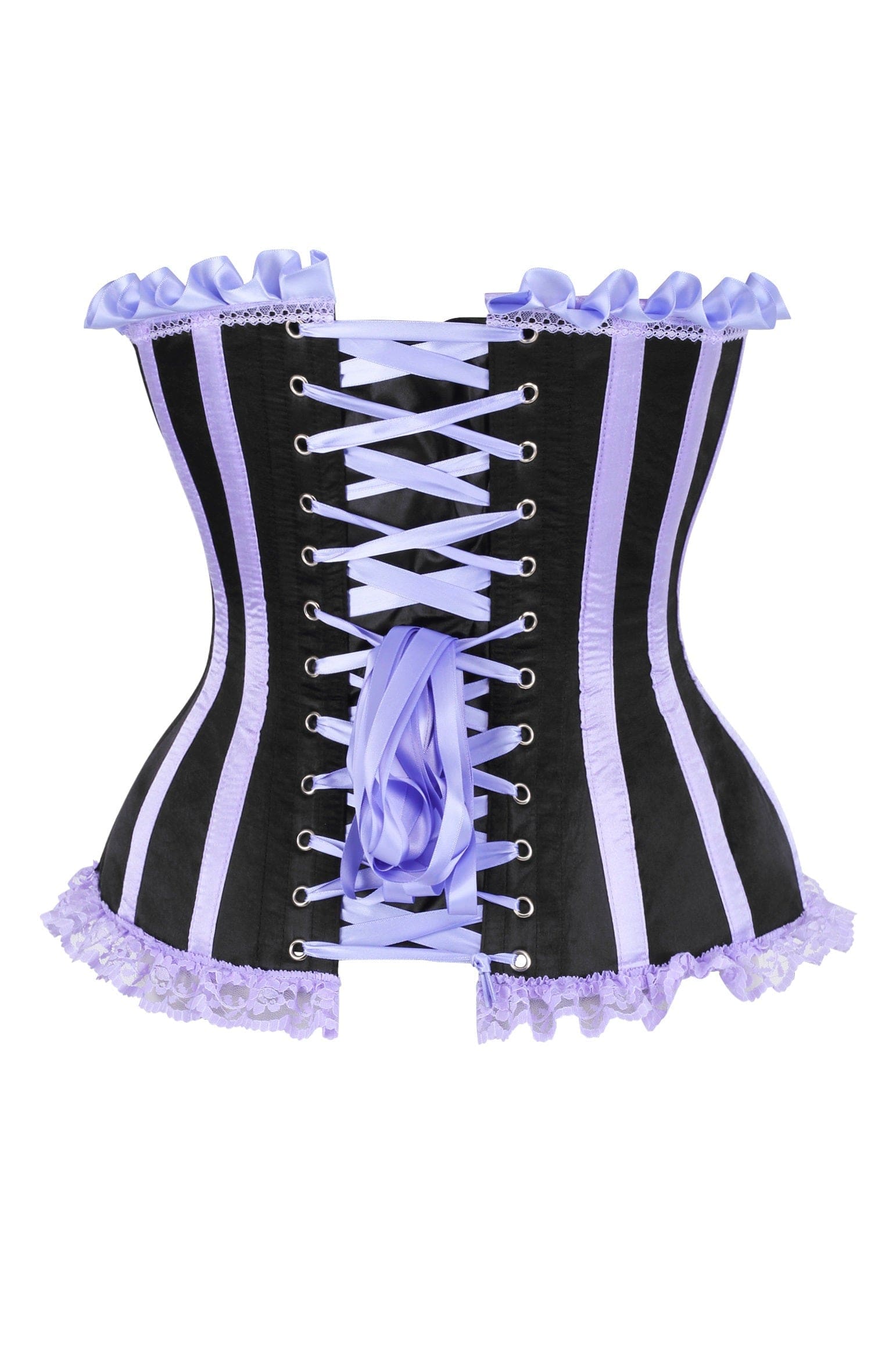 Daisy Corsets Top Drawer Black/Lavender Satin Steel Boned Burlesque Corset - Daisy Corsets