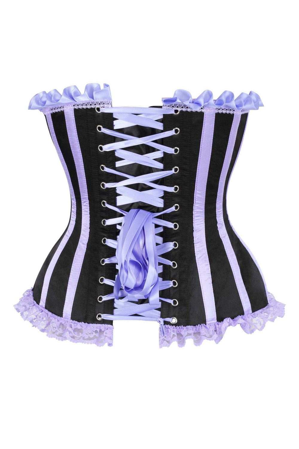 Daisy Corsets Top Drawer Black/Lavender Satin Steel Boned Burlesque Corset - Daisy Corsets - Flyclothing LLC