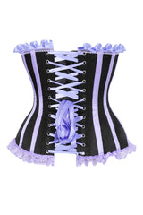 Daisy Corsets Top Drawer 2 PC Purple/Black Striped Burlesque Steel Boned Corset & Bloomer Set - Daisy Corsets