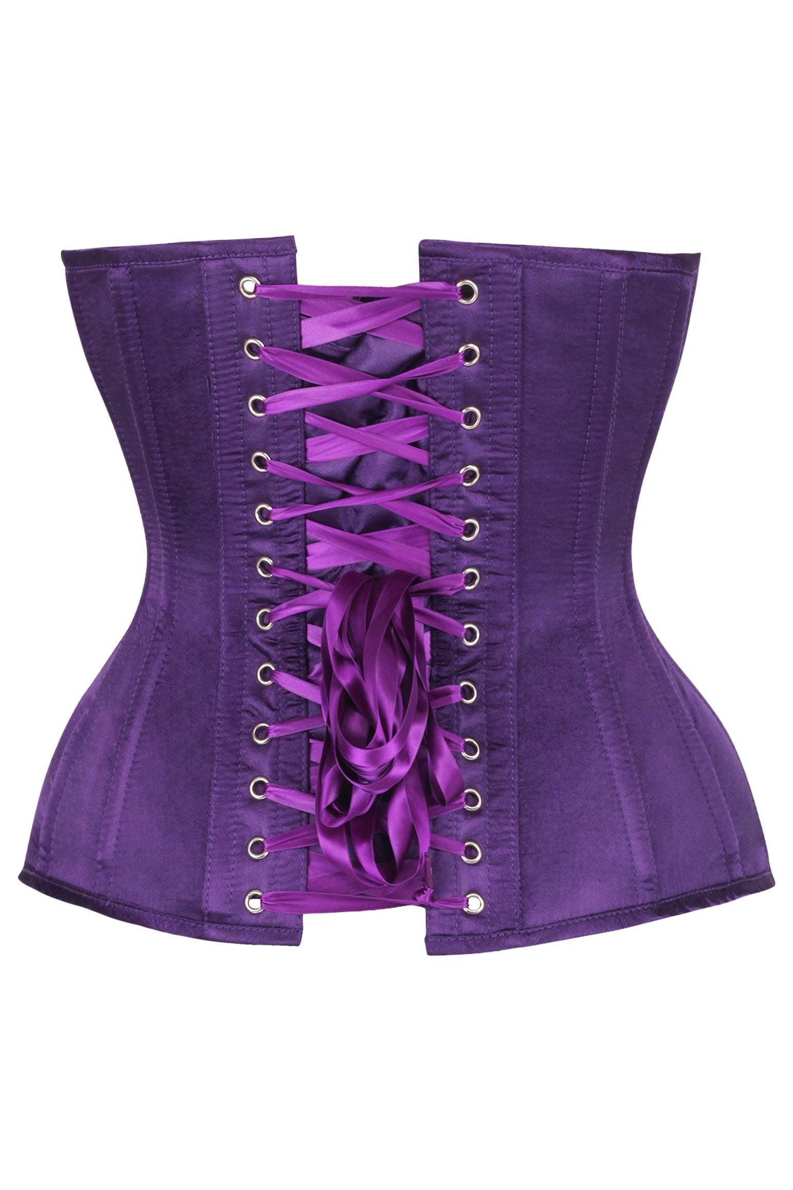 Daisy Corsets Top Drawer Steel Boned Dark Purple Satin Plunge Neckline Overbust Corset - Daisy Corsets - Flyclothing LLC