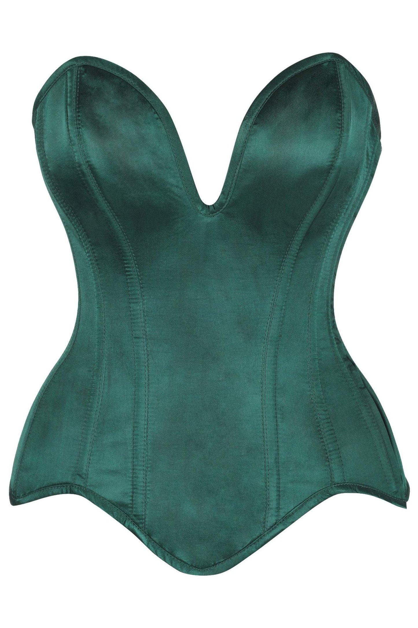 Daisy Corsets Top Drawer Steel Boned Dark Green Satin Plunge Neckline Overbust Corset - Daisy Corsets - Flyclothing LLC