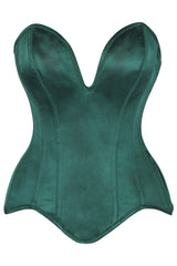 Daisy Corsets Top Drawer Steel Boned Dark Green Satin Plunge Neckline Overbust Corset - Daisy Corsets