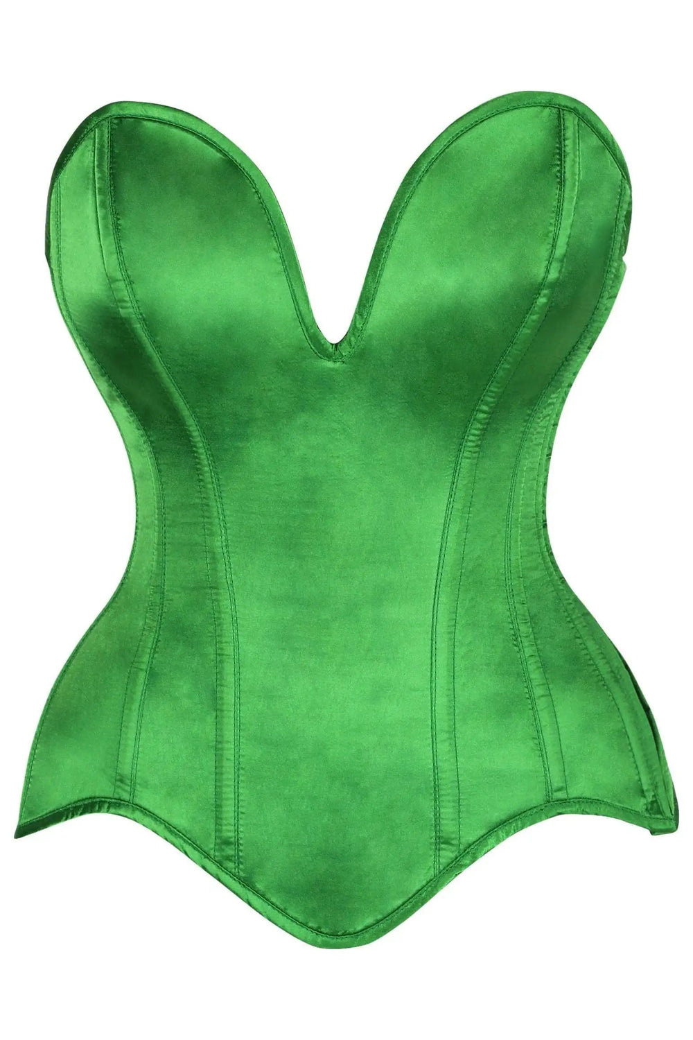 Daisy Corsets Top Drawer Steel Boned Green Satin Plunge Neckline Overbust Corset - Daisy Corsets