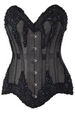 Daisy Corsets Top Drawer Sheer Black Mesh & Beaded Steel Boned Overbust Corset - Daisy Corsets