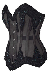 Daisy Corsets Top Drawer Sheer Black Mesh & Beaded Steel Boned Overbust Corset - Daisy Corsets - Flyclothing LLC