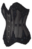 Daisy Corsets Top Drawer Sheer Black Mesh & Beaded Steel Boned Overbust Corset - Daisy Corsets