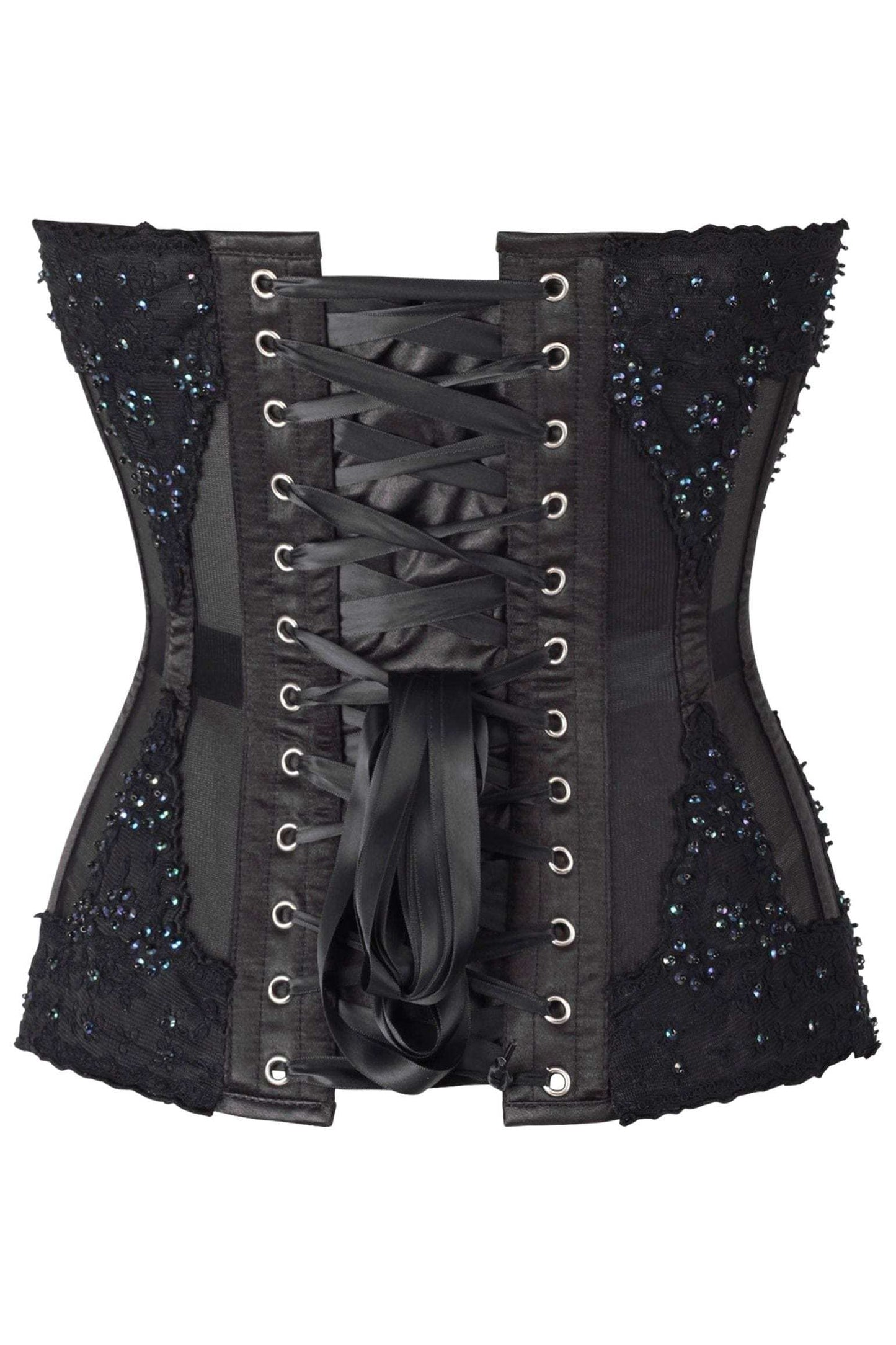 Daisy Corsets Top Drawer Sheer Black Mesh & Beaded Steel Boned Overbust Corset - Daisy Corsets - Flyclothing LLC