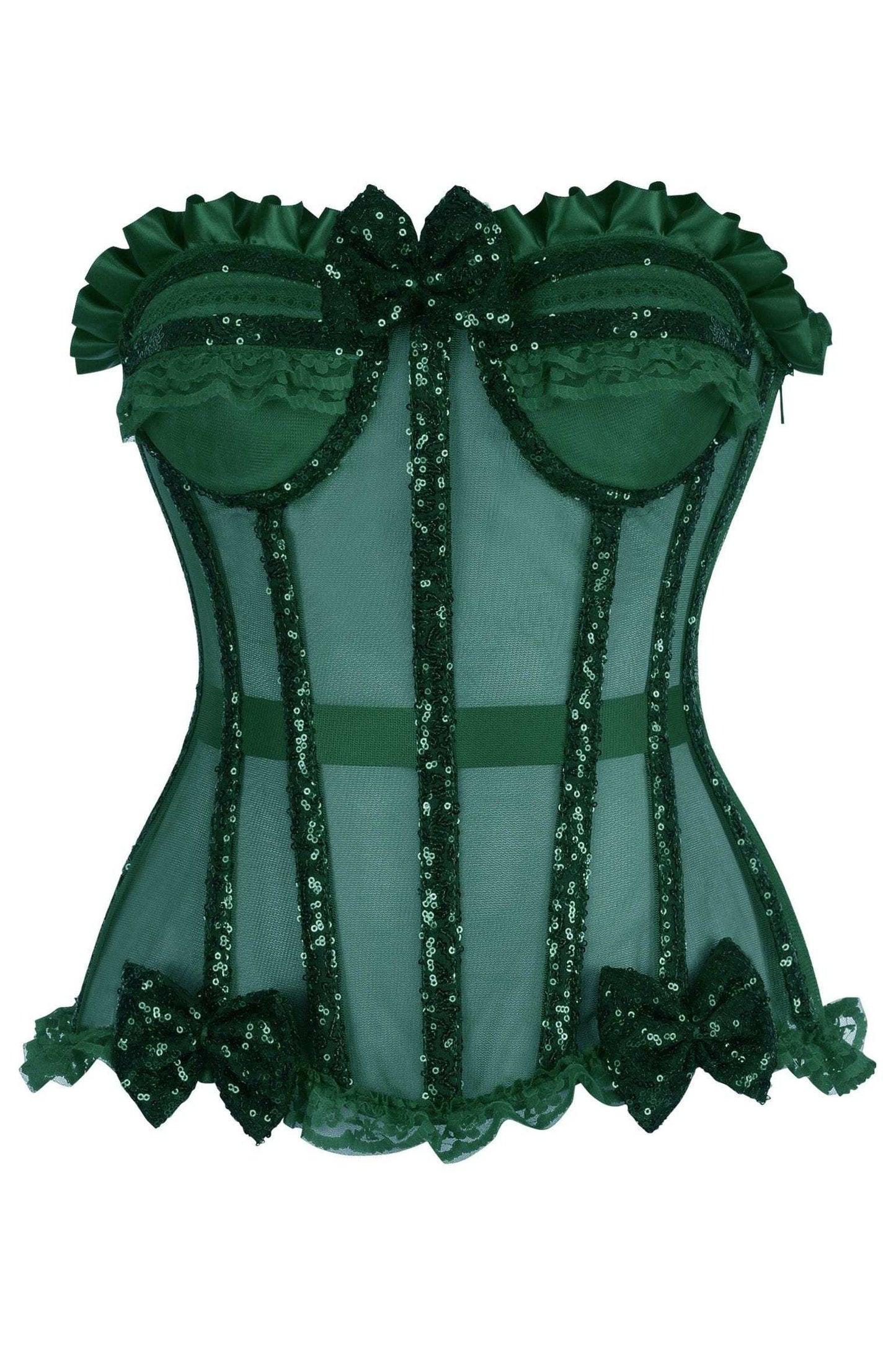 Daisy Corsets Top Drawer Steel Boned Dark Green Sequin Underwire Bustier Corset - Daisy Corsets - Flyclothing LLC