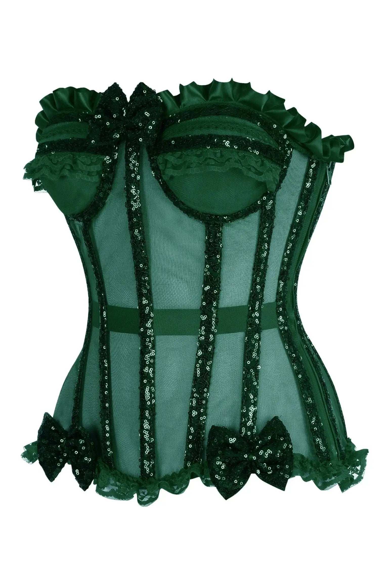 Daisy Corsets Top Drawer Steel Boned Dark Green Sequin Underwire Bustier Corset - Daisy Corsets - Flyclothing LLC