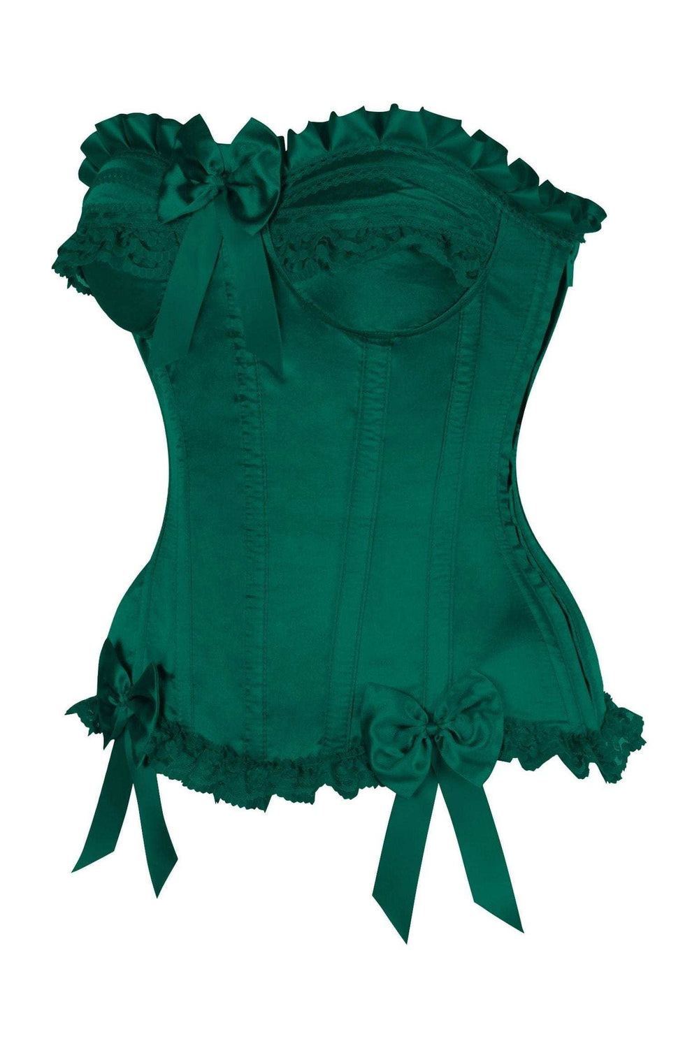 Daisy Corsets Top Drawer Dark Green Satin Steel Boned Burlesque Corset - Daisy Corsets - Flyclothing LLC
