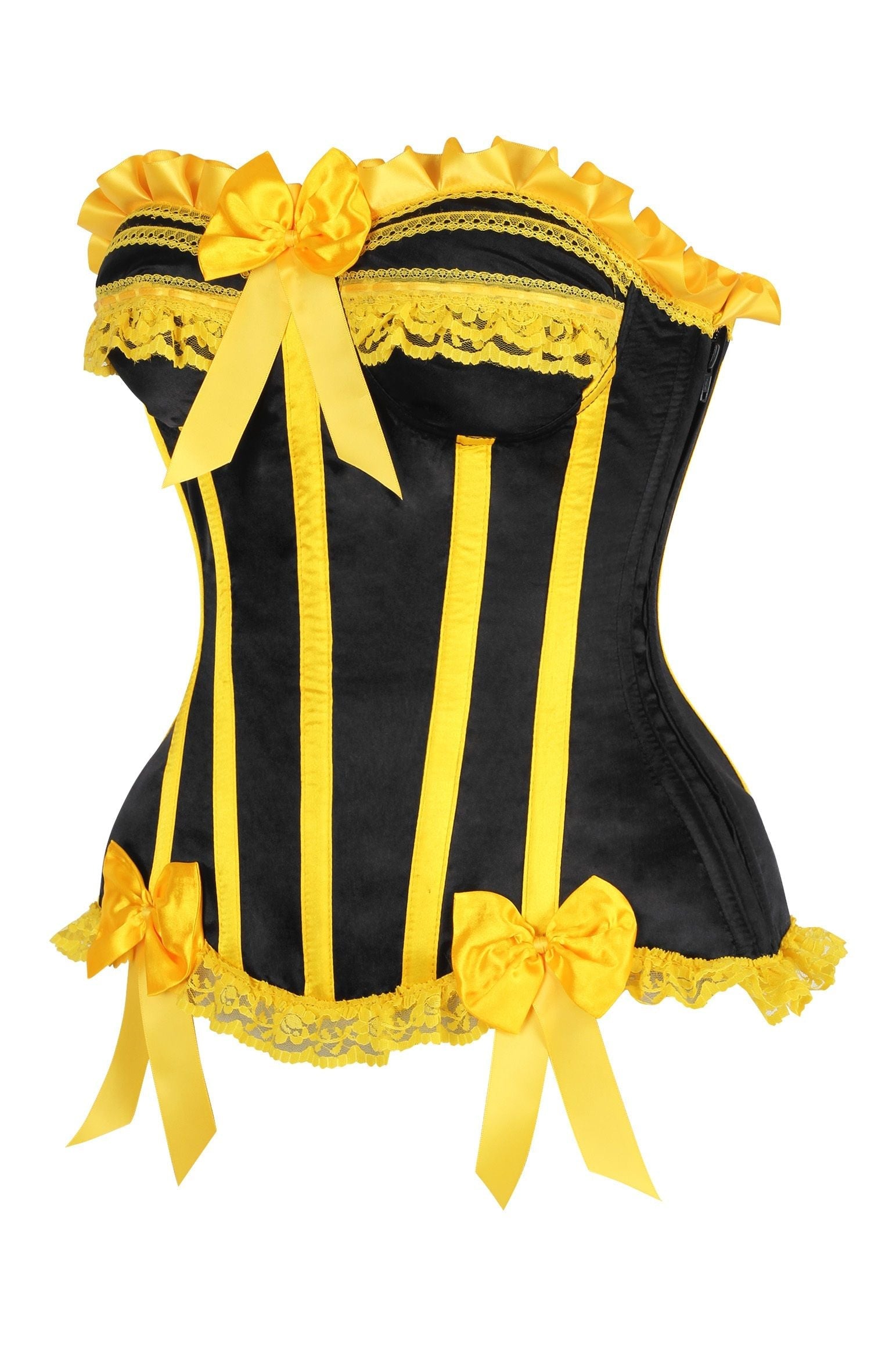 Daisy Corsets Top Drawer 2 PC Yellow/Black Burlesque Steel Boned Corset & Bloomer Set - Daisy Corsets