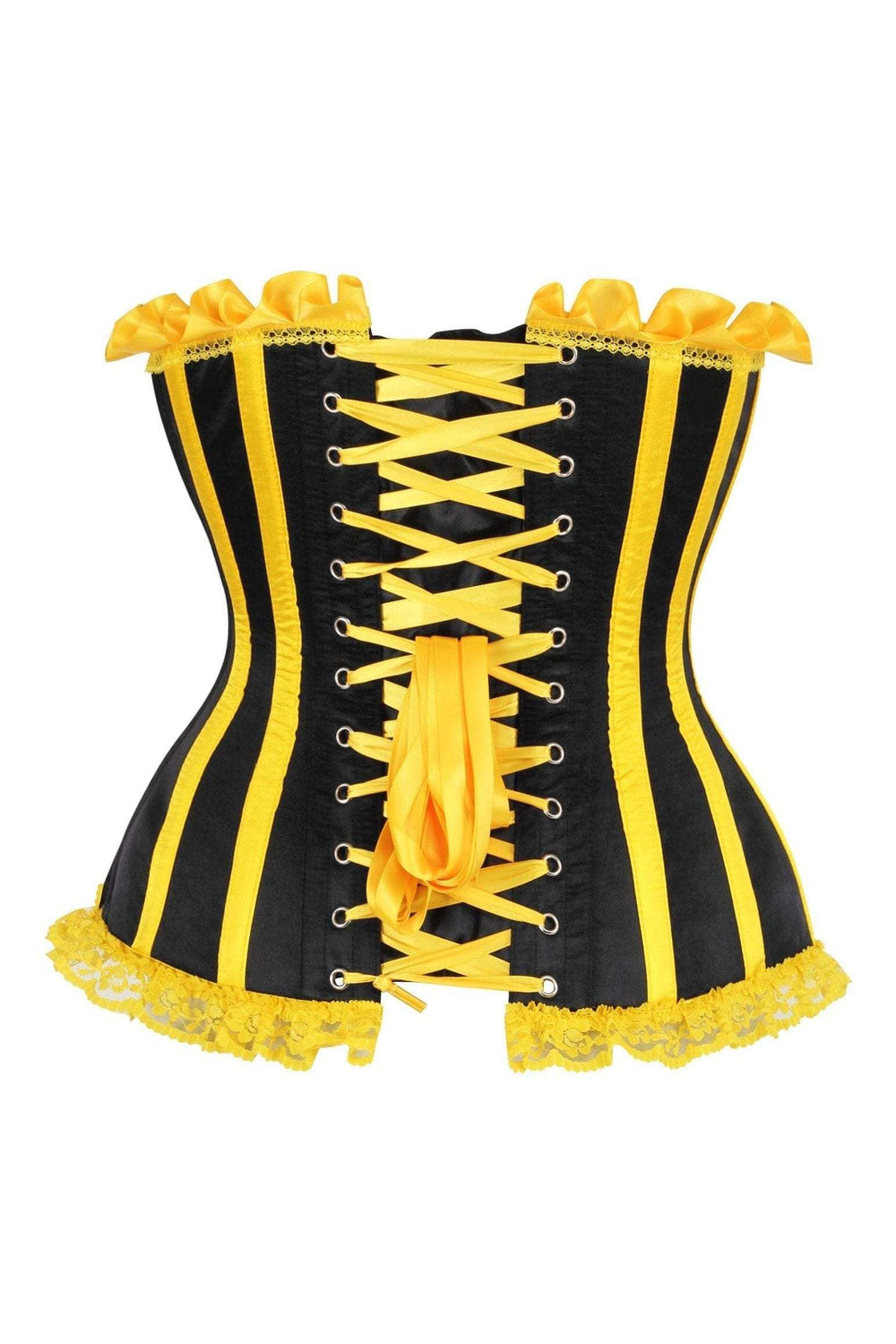 Daisy Corsets Top Drawer Black/Yellow Satin Steel Boned Burlesque Corset - Daisy Corsets - Flyclothing LLC
