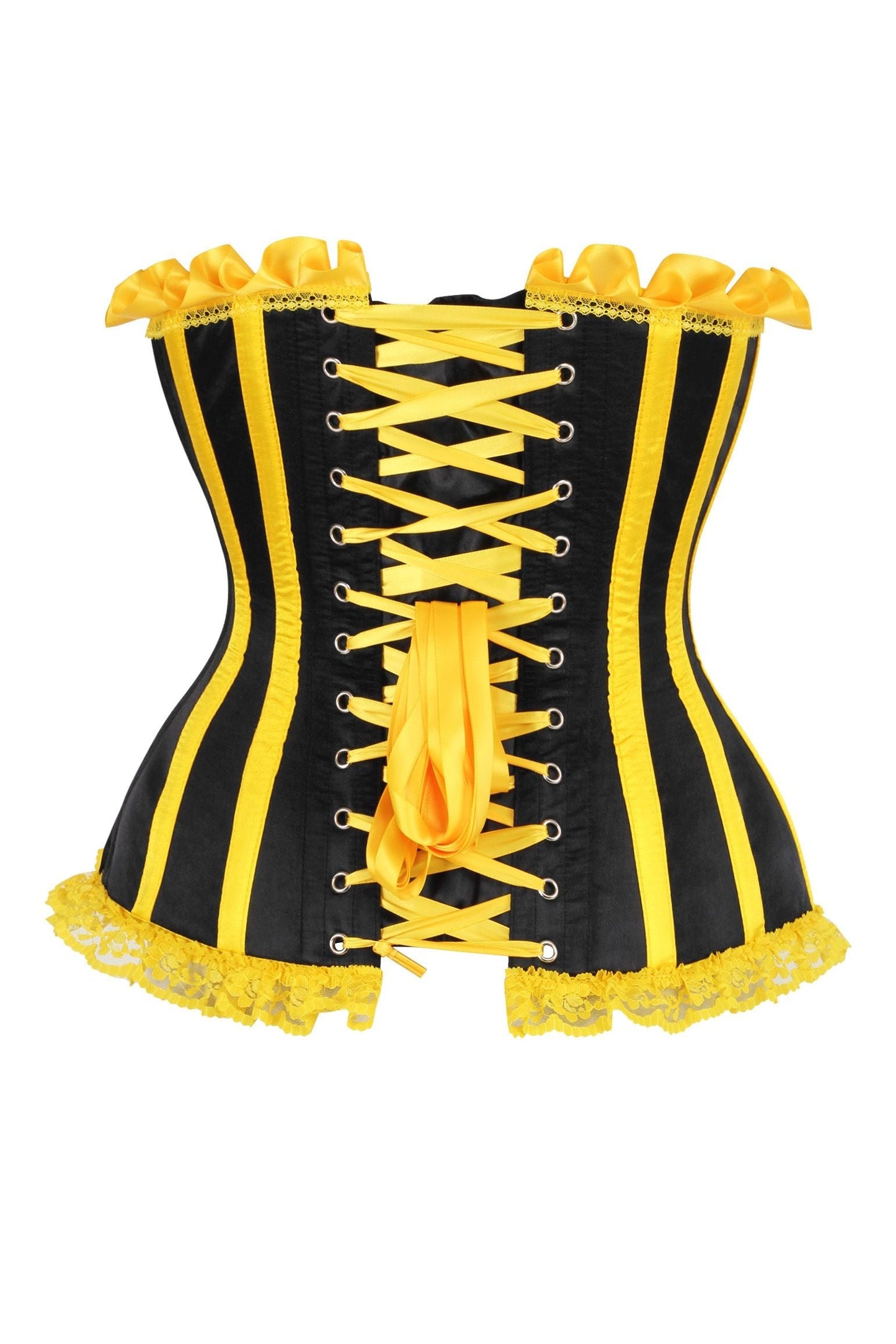 Daisy Corsets Top Drawer 2 PC Yellow/Black Burlesque Steel Boned Corset & Bloomer Set - Daisy Corsets