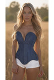 Daisy Corsets Top Drawer Steel Boned Dark Blue Denim Plunge Neckline Overbust Corset - Daisy Corsets