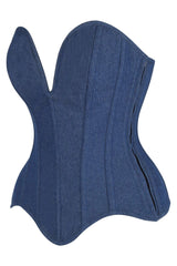 Daisy Corsets Top Drawer Steel Boned Dark Blue Denim Plunge Neckline Overbust Corset - Daisy Corsets - Flyclothing LLC
