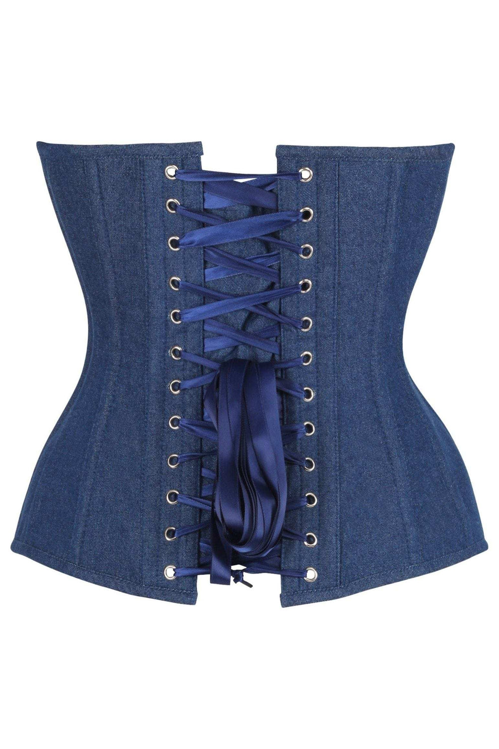 Daisy Corsets Top Drawer Steel Boned Dark Blue Denim Plunge Neckline Overbust Corset - Daisy Corsets - Flyclothing LLC
