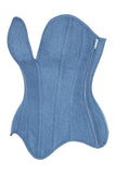 Daisy Corsets Top Drawer Steel Boned Blue Denim Plunge Neckline Overbust Corset - Daisy Corsets