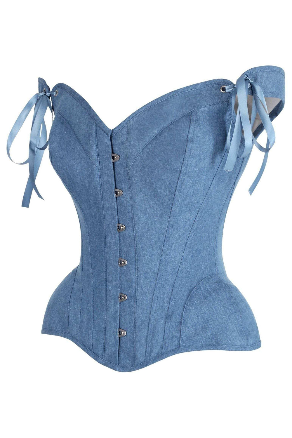 Daisy Corsets Top Drawer Blue Denim Steel Boned Corset w/Straps - Daisy Corsets - Flyclothing LLC