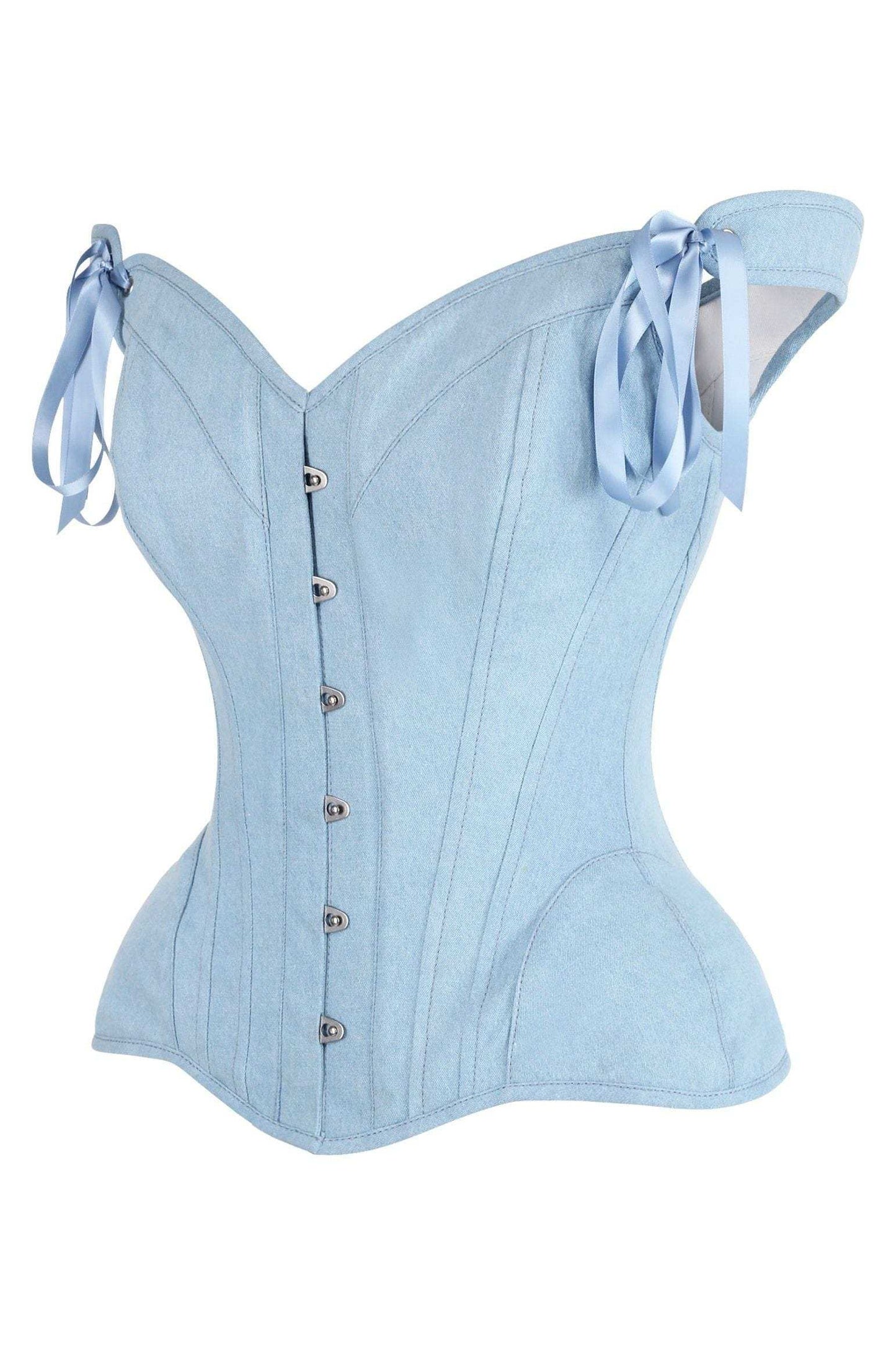 Daisy Corsets Top Drawer Light Blue Denim Steel Boned Corset w/Straps - Daisy Corsets - Flyclothing LLC