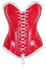 Daisy Corsets Top Drawer 2 PC Steel Boned Red Vinyl Patent Corset & Striped Bloomers Set - Daisy Corsets