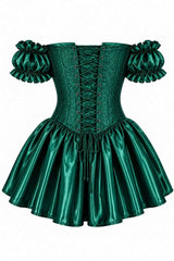 Daisy Corsets Top Drawer Emerald Green Brocade & Silk Steel Boned Corset Dress w/Sleeves - Daisy Corsets - Flyclothing LLC
