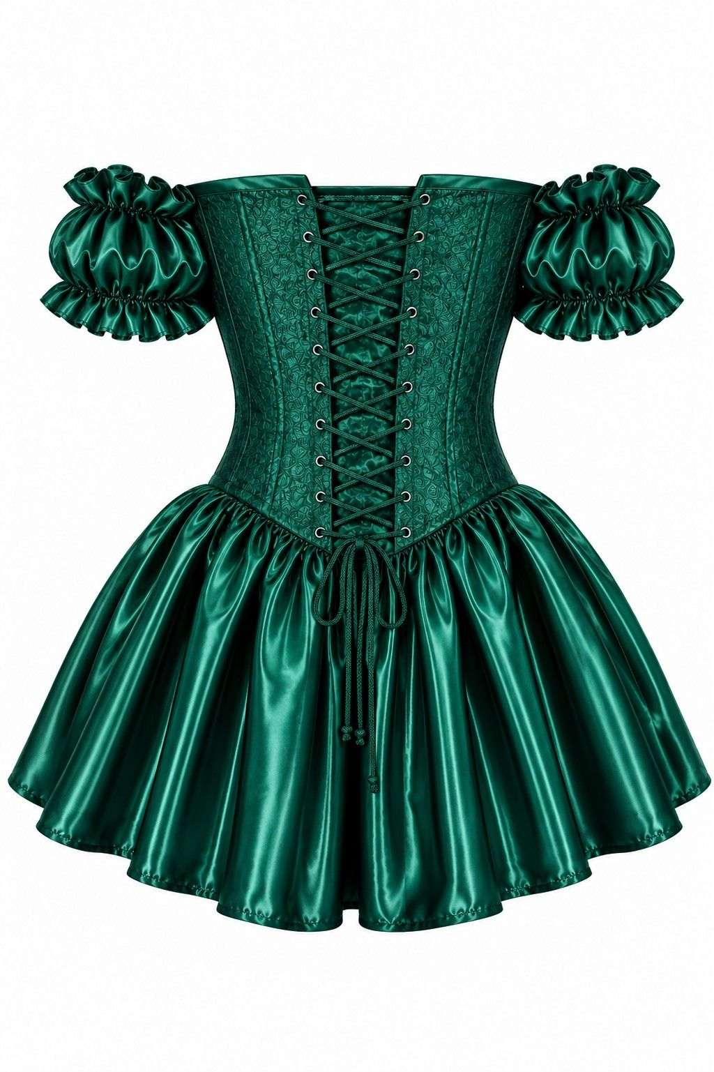 Daisy Corsets Top Drawer Emerald Green Brocade & Silk Steel Boned Corset Dress w/Sleeves - Daisy Corsets - Flyclothing LLC