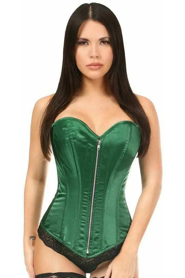 Daisy Corsets Top Drawer Dark Green Satin Steel Boned Corset - Daisy Corsets - Flyclothing LLC