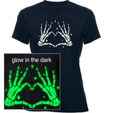 Glow in the Dark Dead Inside Heart Skeleton Hands Black Tee Shirt - BodyCandy - Flyclothing LLC