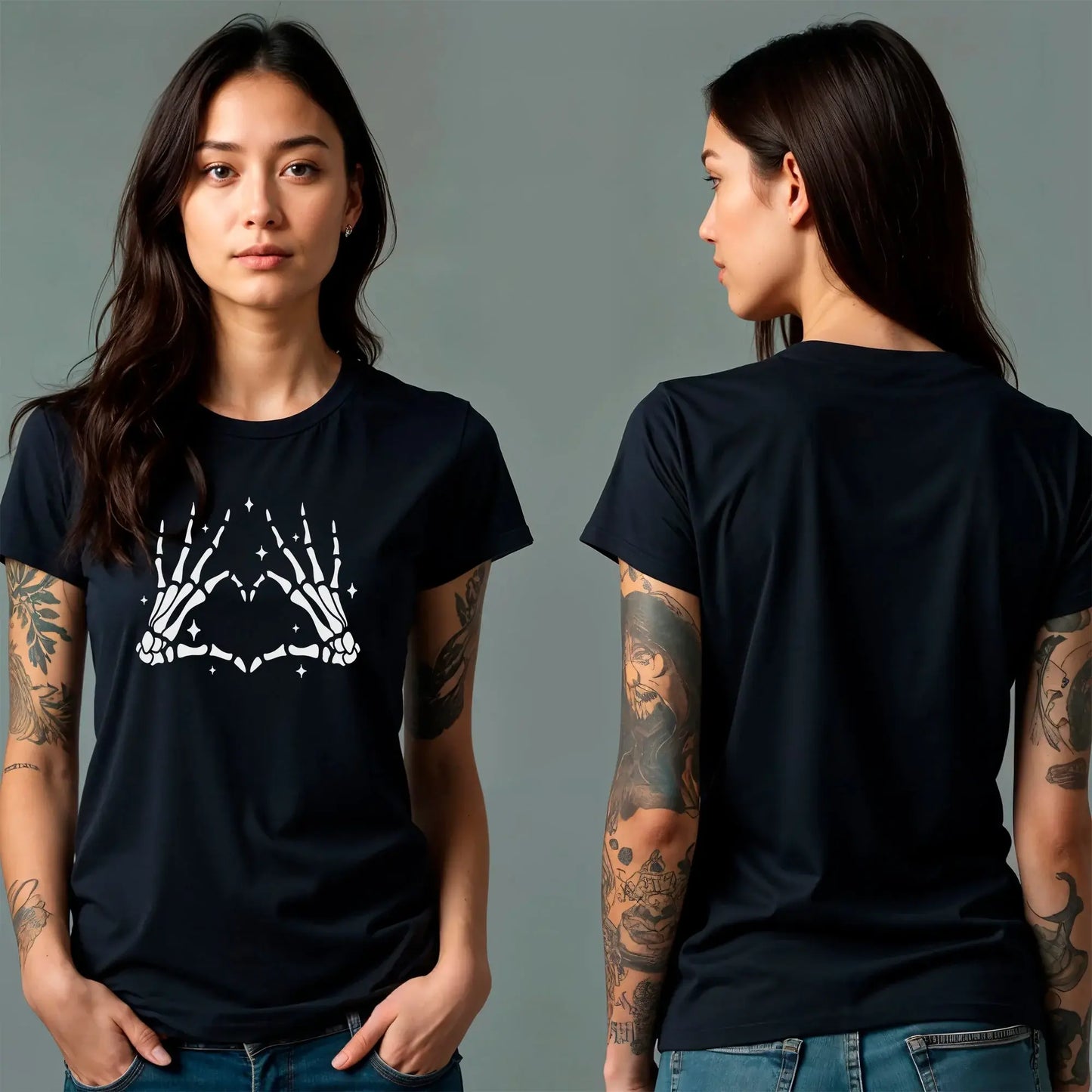 Glow in the Dark Dead Inside Heart Skeleton Hands Black Tee Shirt - BodyCandy - Flyclothing LLC