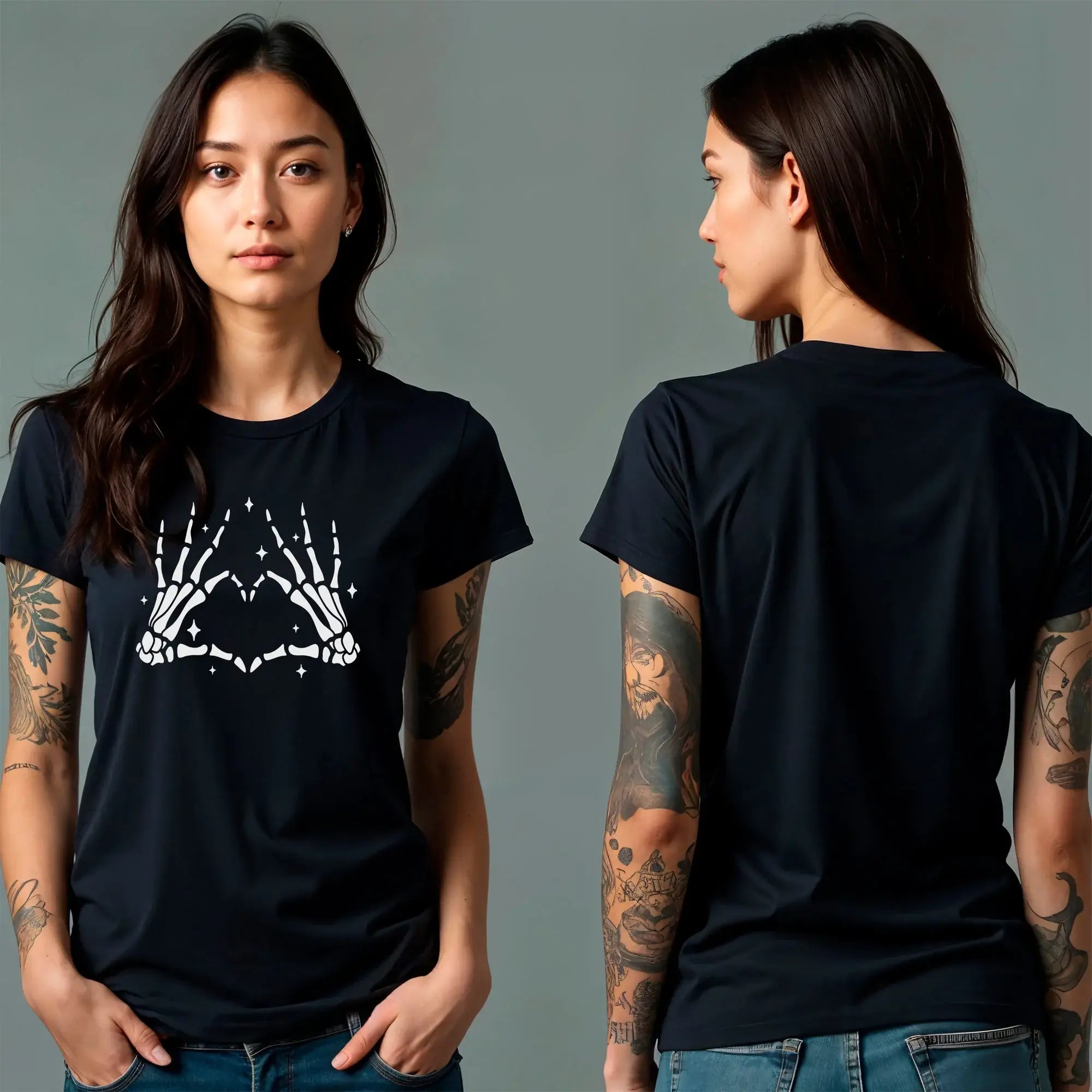 Glow in the Dark Dead Inside Heart Skeleton Hands Black Tee Shirt - BodyCandy - Flyclothing LLC