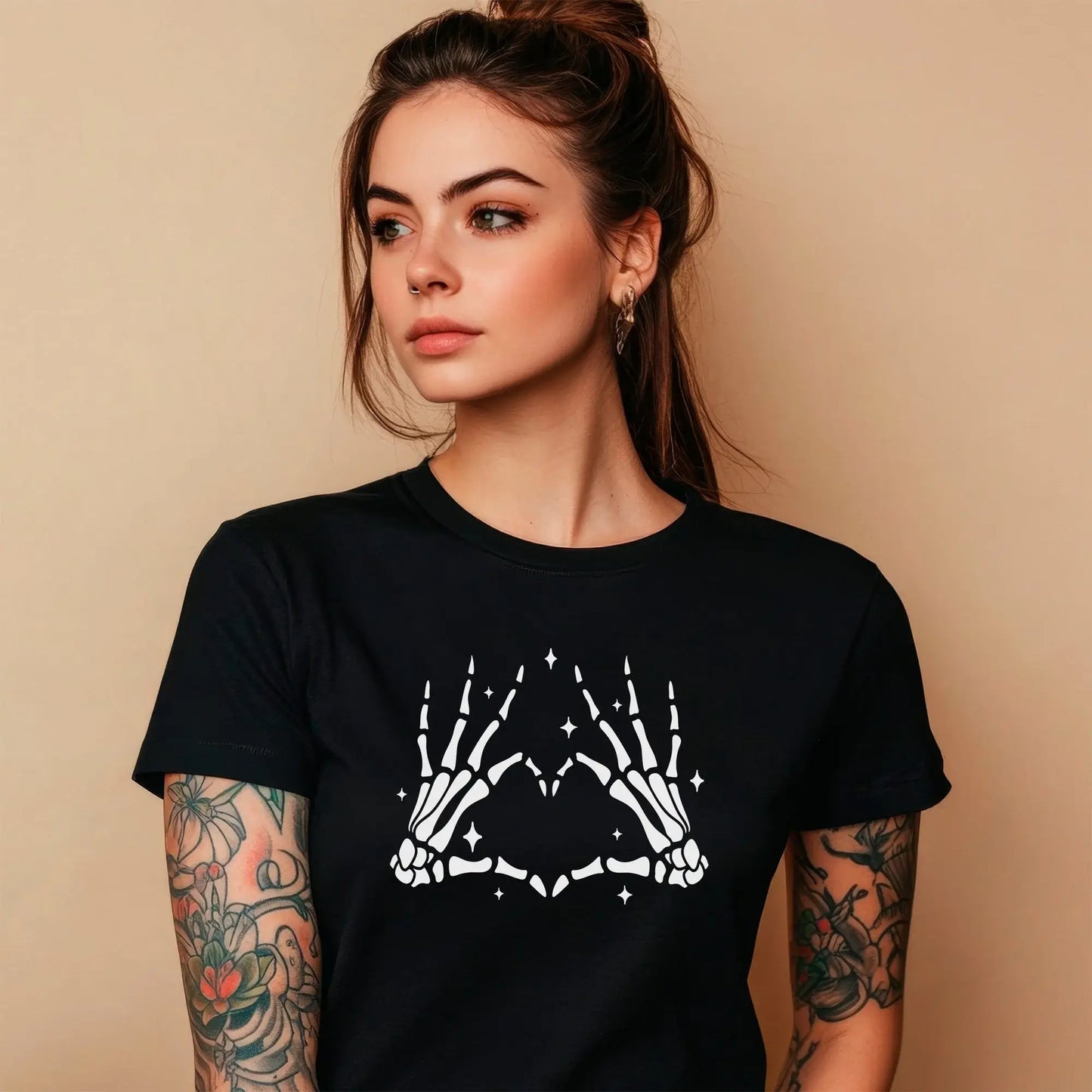 Glow in the Dark Dead Inside Heart Skeleton Hands Black Tee Shirt - BodyCandy - Flyclothing LLC