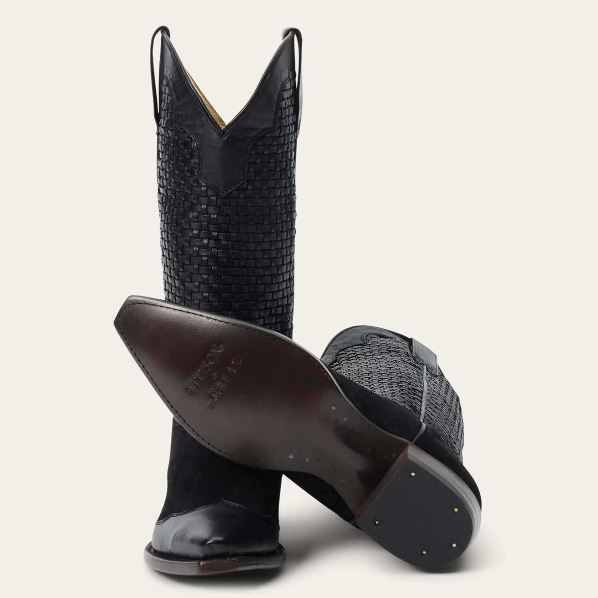 Stetson & The Great. The Basket Weave Cowboy Boot Black - Stetson - Flyclothing LLC