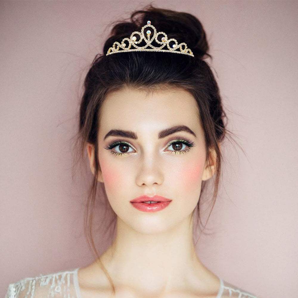 Round Crystal Accent Rhinestone Paved Princess Tiara - Madeline Love - Flyclothing LLC