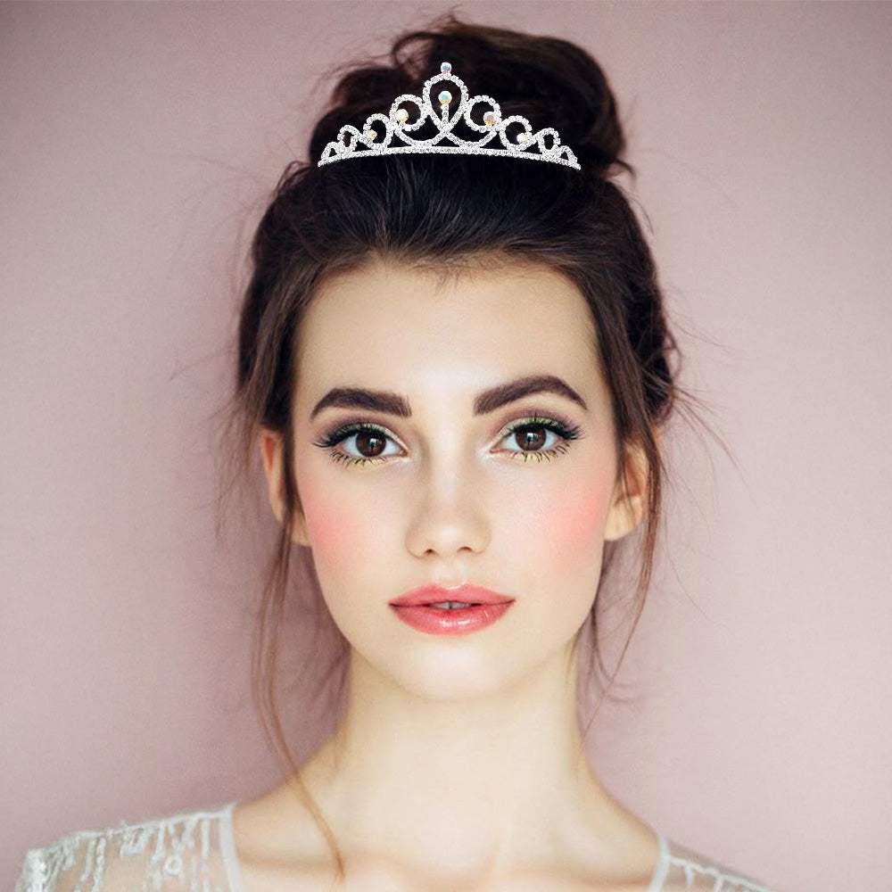 Round Crystal Accent Rhinestone Paved Princess Tiara - Madeline Love - Flyclothing LLC