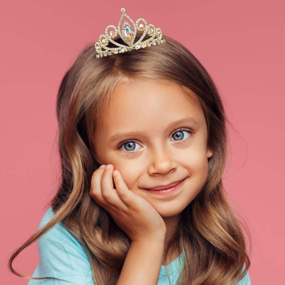 Marquise Stone Cluster Accent Crystal Rhinestone Paved Princess Crown Mini Tiara - Madeline Love - Flyclothing LLC