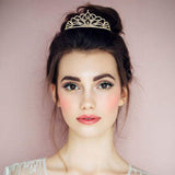 Round Stone Cluster Accent Rhinestone Paved Princess Tiara - Madeline Love - Flyclothing LLC