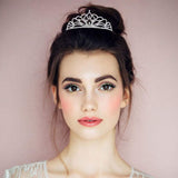 Round Stone Cluster Accent Rhinestone Paved Princess Tiara - Madeline Love - Flyclothing LLC