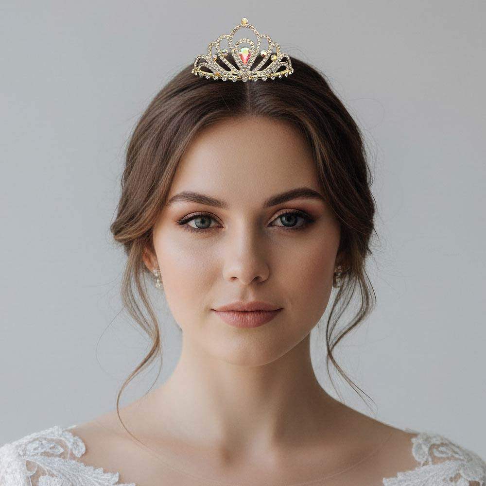 Teardrop Stone Accent Rhinestone Paved Mini Princess Tiara - Madeline Love - Flyclothing LLC