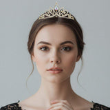 Marquise Stone Cluster Centered Rhinestone Pave Princess Tiara - Madeline Love - Flyclothing LLC